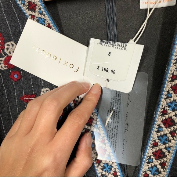 FOXIEDOX Yumiko Embroidered Shift Dress in Gray Multi Size 8 - Picture 6 of 9